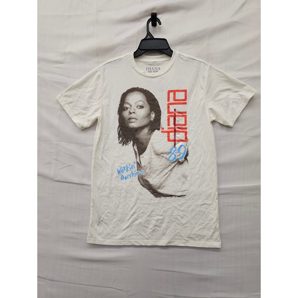 Diana Ross Womens Workin Overtime Graphic T-Shirt White Cotton Size XS